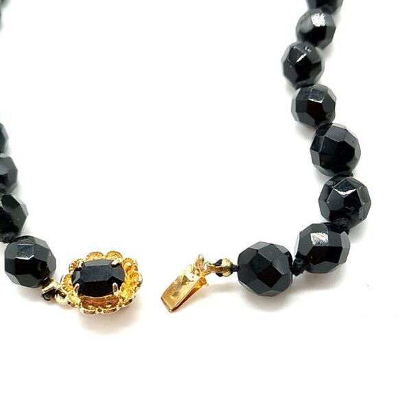 Classic Black Glass Faceted Bead Choker Necklace Single Strand 16" - Picture 8 of 15